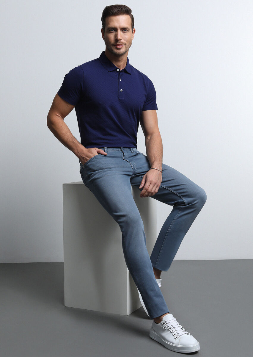 Grey Slim Fit Denim Cotton Blended Trousers - 1