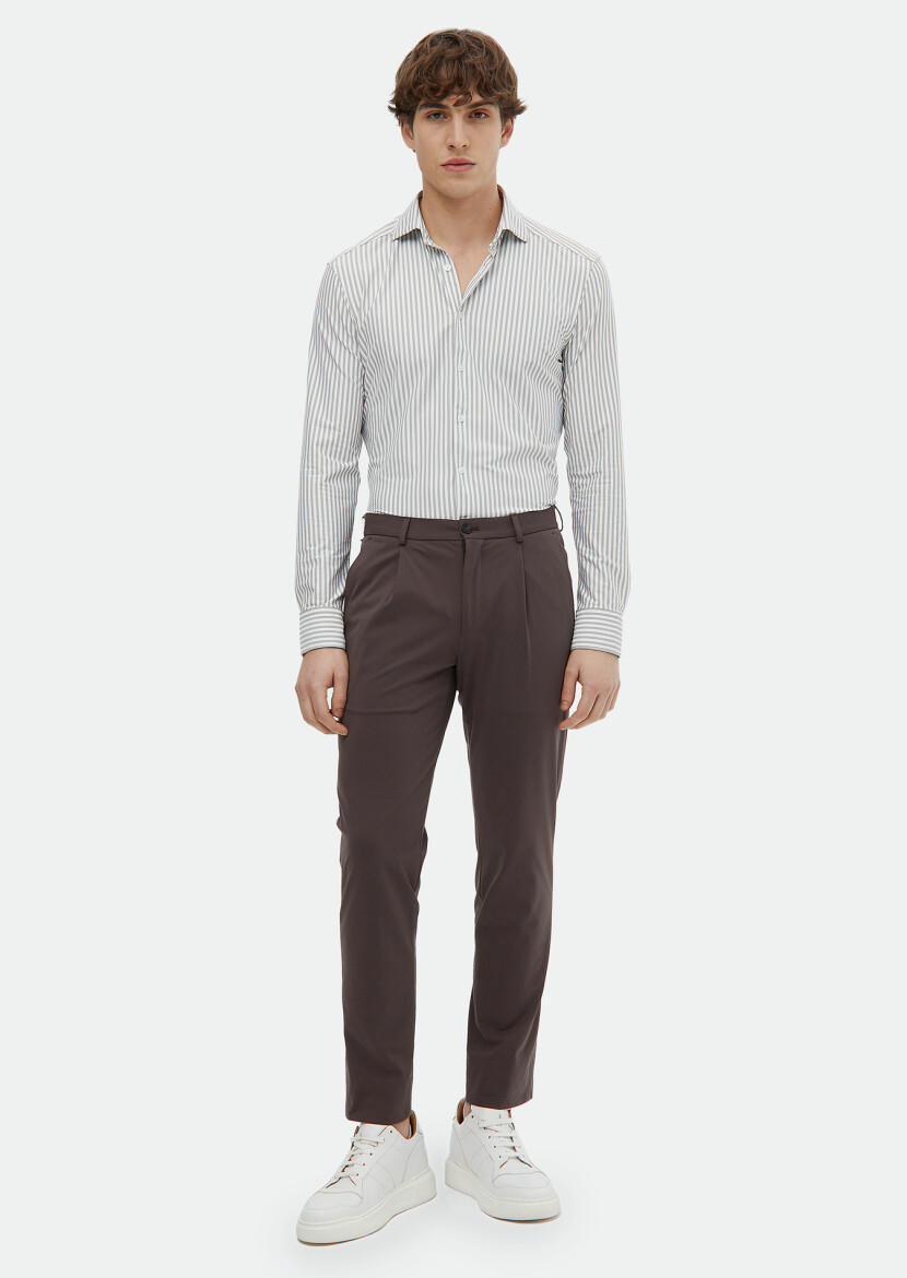Grey Striped Regular Fit Knitting Classical Shirt 