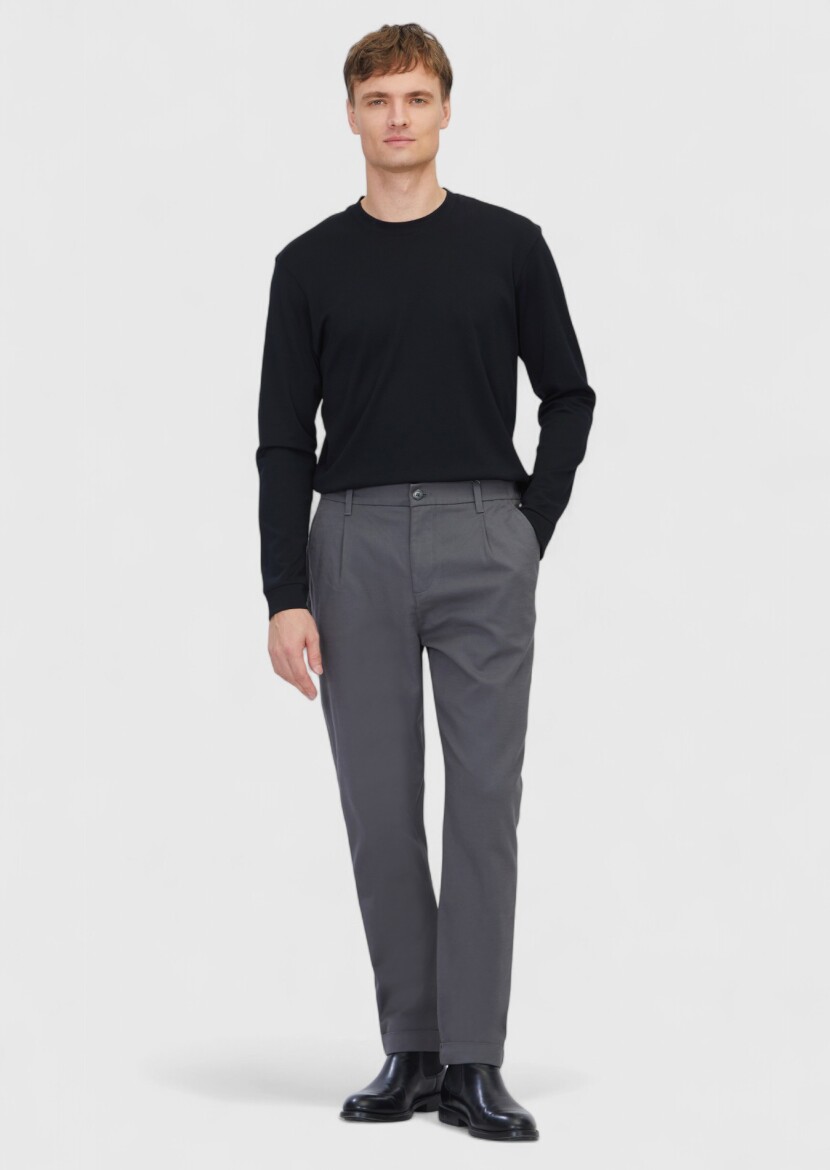 Grey Weaving Jogging Fit Casual Cotton Blended Trousers - RAMSEY