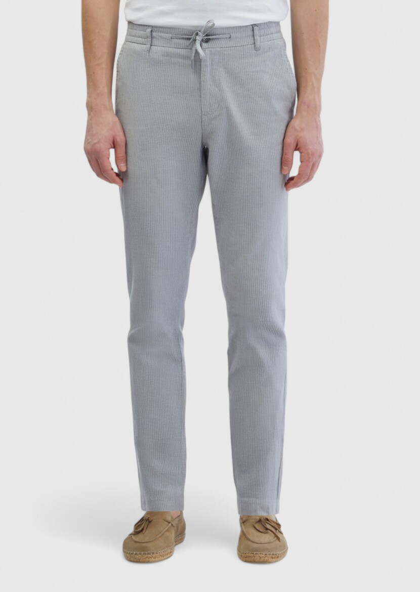 Gri Çizgili Dokuma Jogging Fit Casual Pamuk Karışımlı Pantolon 