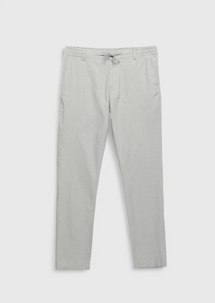 Gri Çizgili Dokuma Jogging Fit Casual Pamuk Karışımlı Pantolon - 7