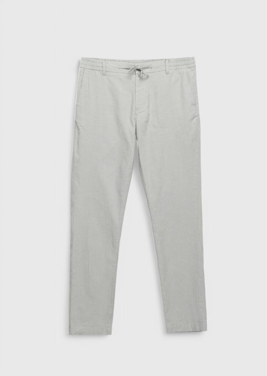 Gri Çizgili Dokuma Jogging Fit Casual Pamuk Karışımlı Pantolon - 7