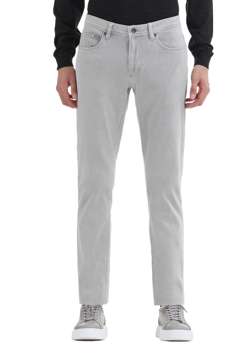 Gri Desenli Dokuma Slim Fit Casual Pamuk Karışımlı Pantolon 