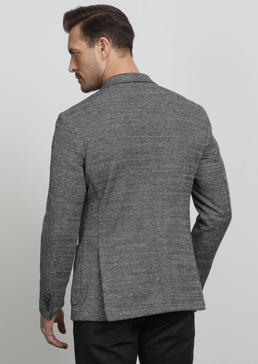 Gri Desenli Zeroweight Slim Fit Pamuk Karışımlı Örme Ceket - 4