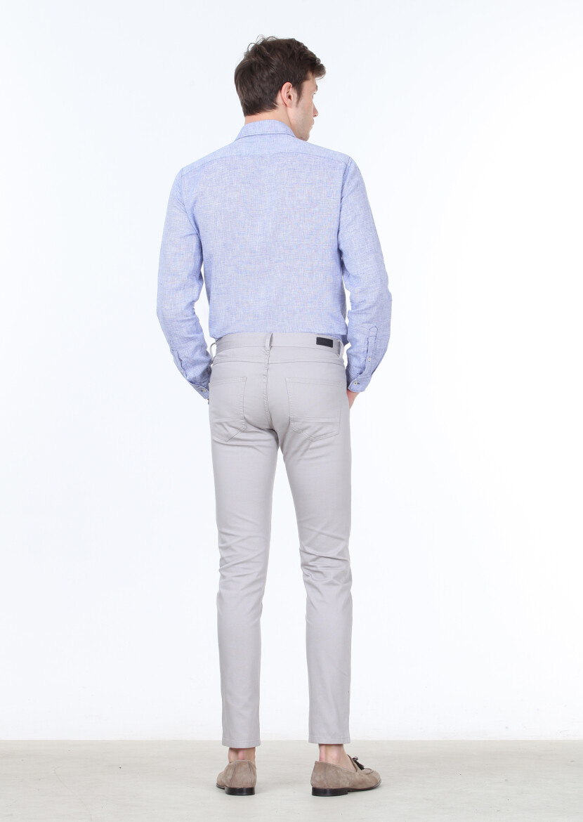 Gri Dokuma Slim Fit Casual Pamuk Karışımlı Pantolon - 4