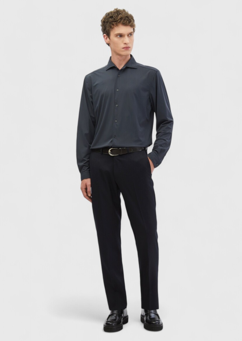 Gri Düz Casual Fit Casual Gömlek 