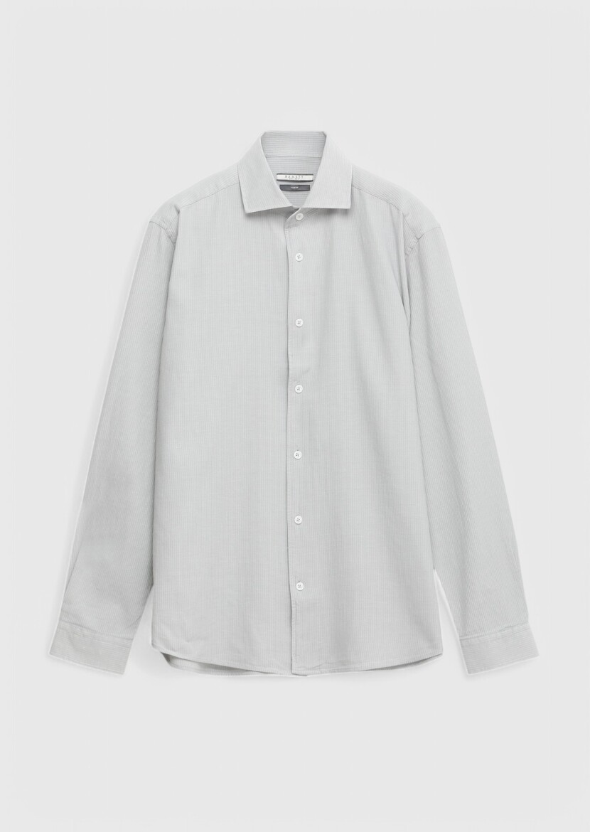 Gri Düz Casual Fit Dokuma Casual %100 Pamuk Gömlek 