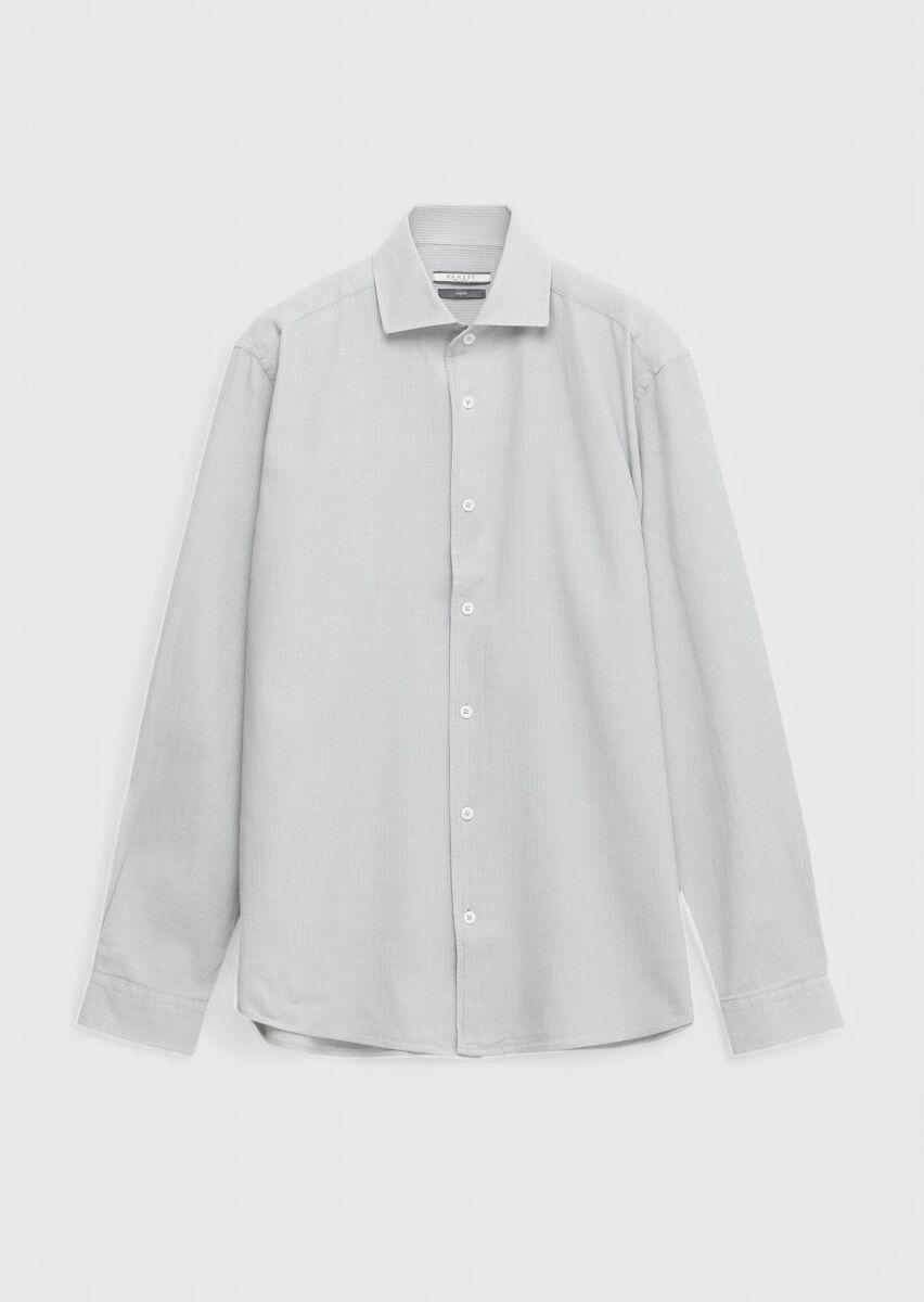 Gri Düz Casual Fit Dokuma Casual %100 Pamuk Gömlek - 1