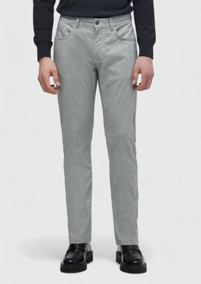 Gri Düz Dokuma Slim Fit Casual Pamuk Karışımlı Pantolon 