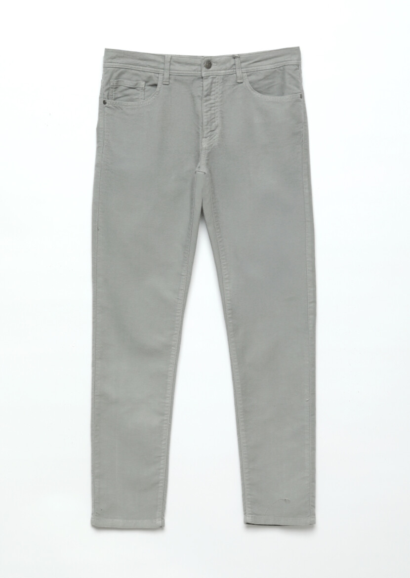 Gri Düz Dokuma Slim Fit Casual Pamuk Karışımlı Pantolon - 7