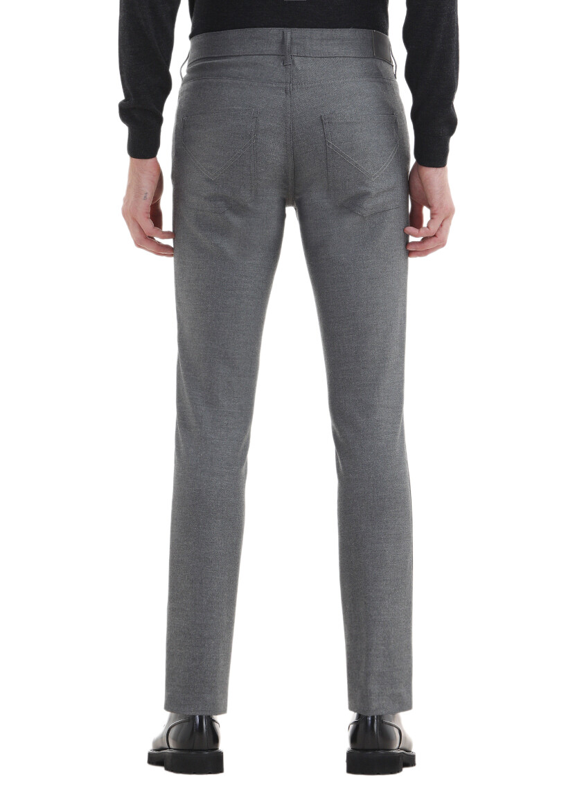 Gri Düz Dokuma Slim Fit Casual Pantolon - 4
