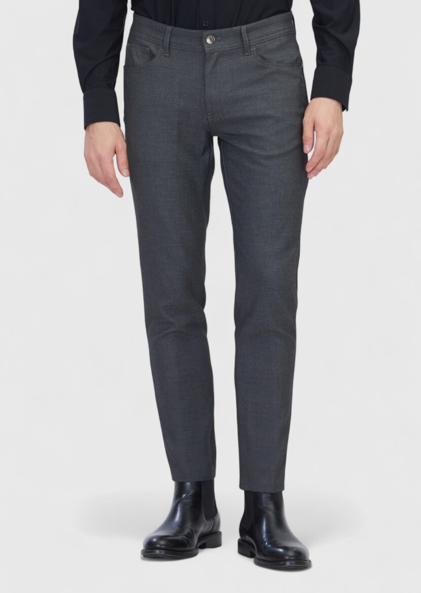 Gri Düz Dokuma Slim Fit Casual Pantolon - RAMSEY