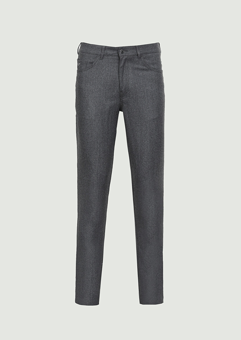 Gri Düz Kumaş Slim Fit Casual Yün Karışımlı Pantolon - 6