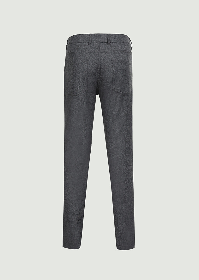 Gri Düz Kumaş Slim Fit Casual Yün Karışımlı Pantolon - 7