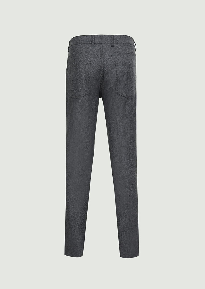 Gri Düz Kumaş Slim Fit Casual Yün Karışımlı Pantolon - 7