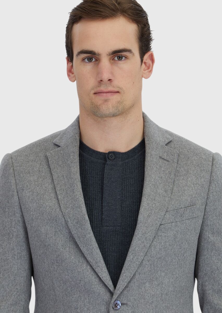Gri Düz Regular Fit %100 Kaşmir Ceket - 4
