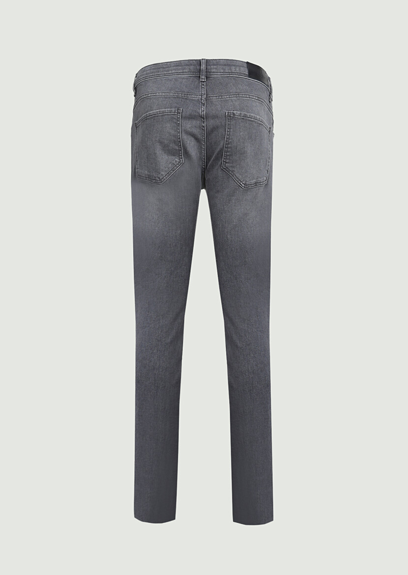 Gri Düz Slim Fit Denim Pamuk Karışımlı Pantolon - 7
