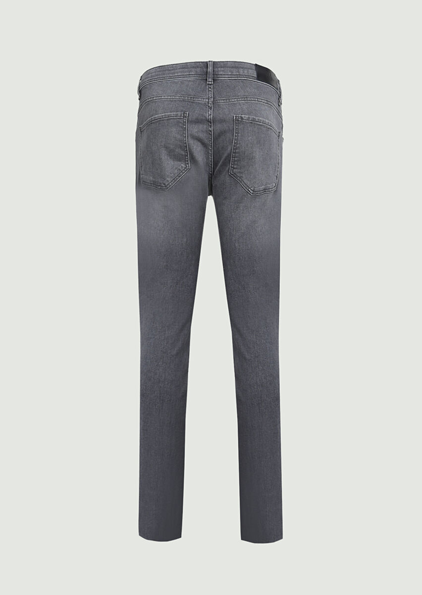 Gri Düz Slim Fit Denim Pamuk Karışımlı Pantolon - 7