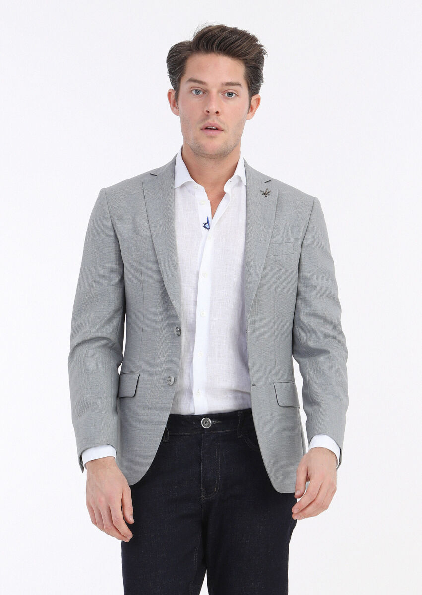 Gri Kareli Zeroweight Slim Fit %100 Yün Takım Elbise - 4