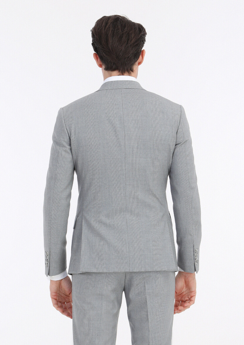 Gri Kareli Zeroweight Slim Fit %100 Yün Takım Elbise - 7