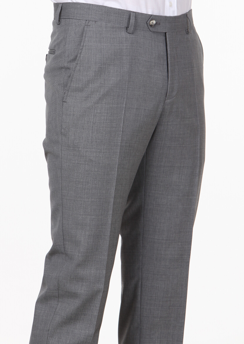Gri Mikro Kumaş Modern Fit Klasik %100 Yün Pantolon - 3