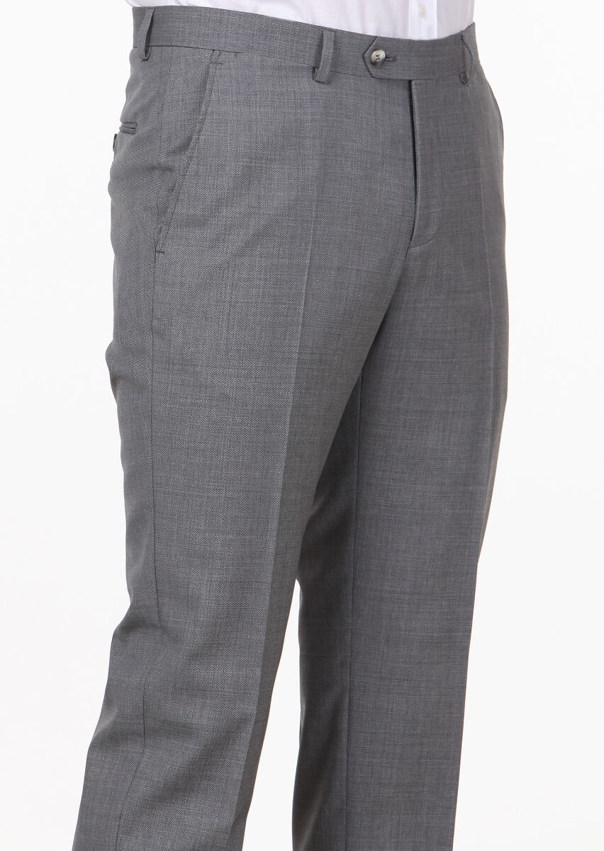 Gri Mikro Kumaş Modern Fit Klasik %100 Yün Pantolon - 3