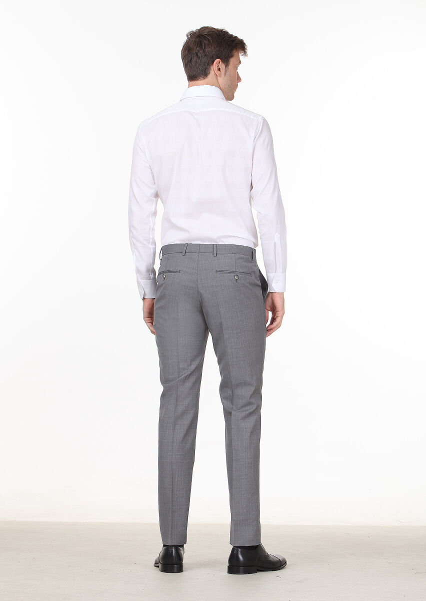 Gri Mikro Kumaş Modern Fit Klasik %100 Yün Pantolon - 4