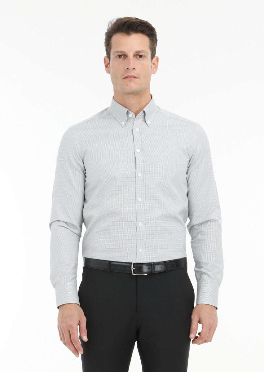 Gri Mikro Regular Fit Dokuma Klasik %100 Pamuk Gömlek - 2