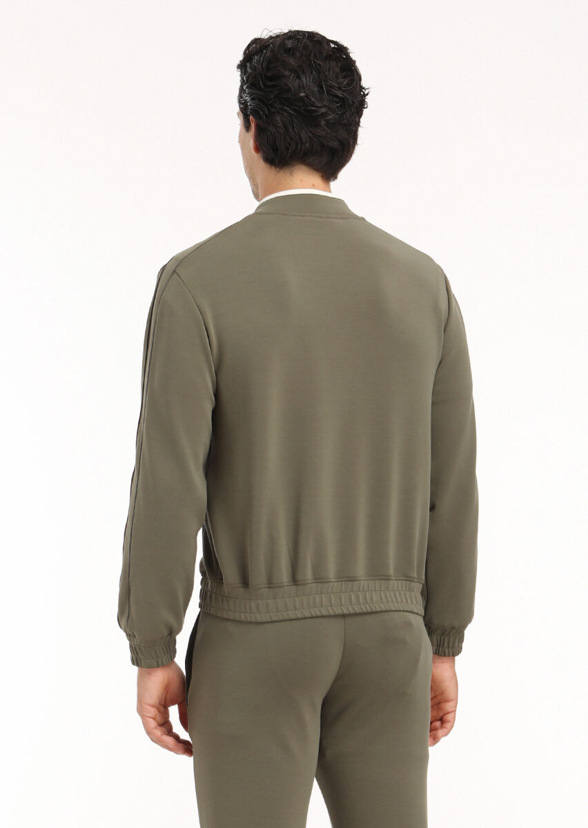Haki Bisiklet Yaka Düz Sweatshırt - 5