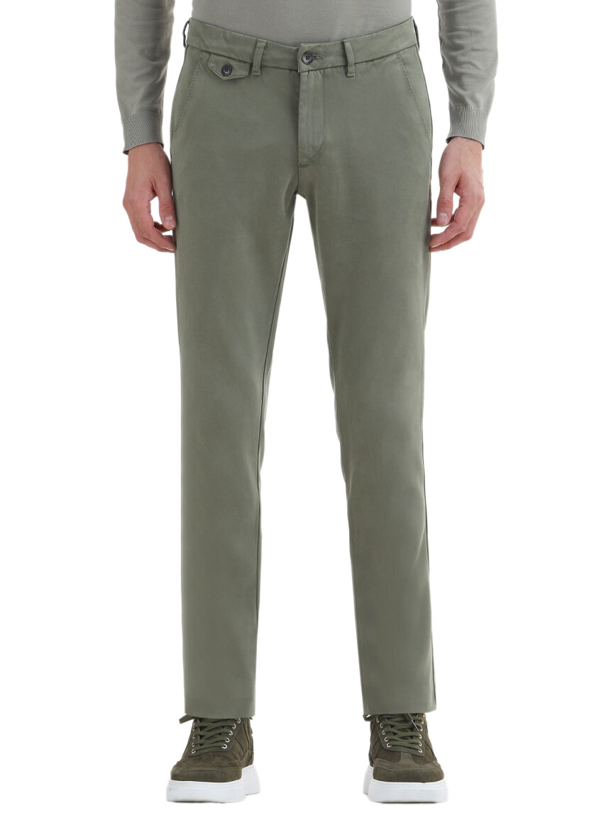 Haki Düz Dokuma Regular Fit Casual Pantolon 