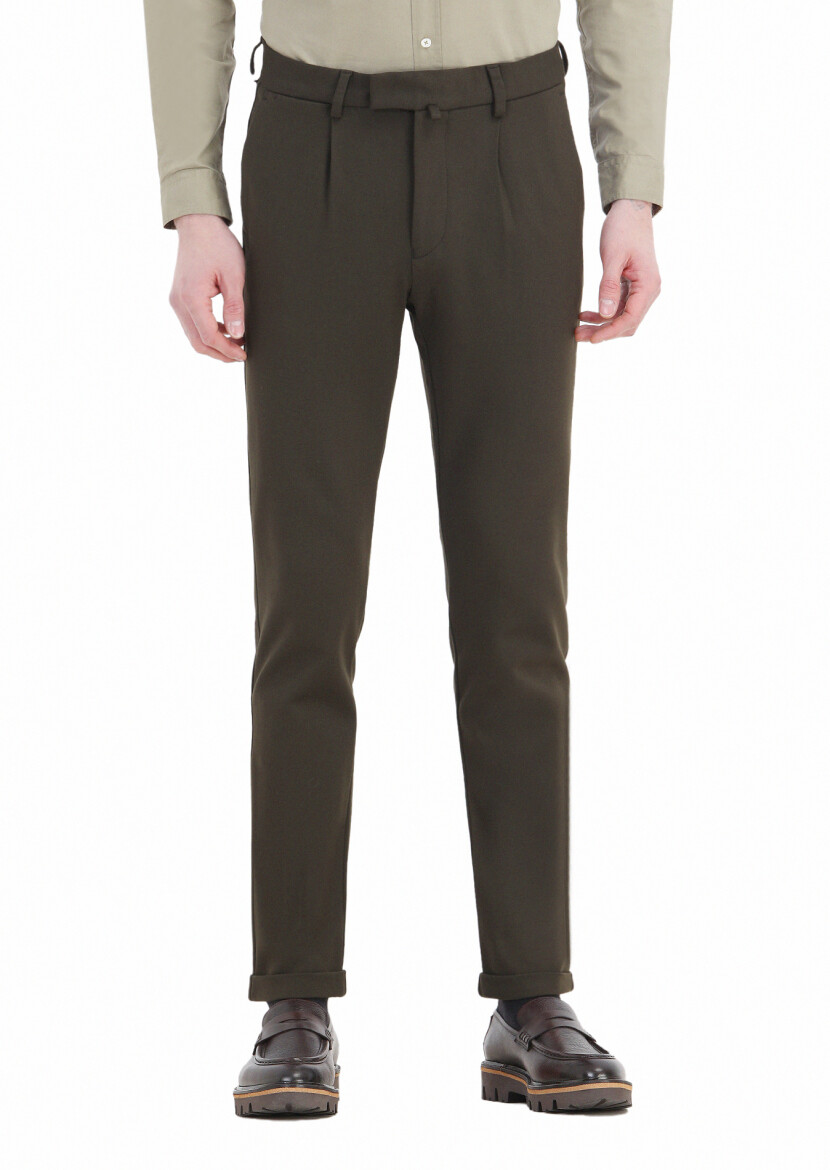 Haki Düz Örme Regular Fit Casual Pantolon 