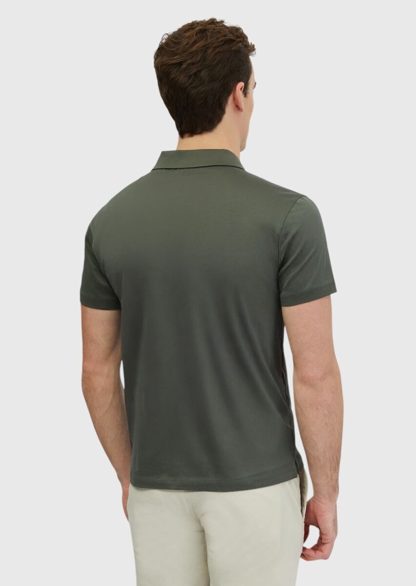 Haki Düz Polo Yaka %100 Pamuk T-Shirt - 5