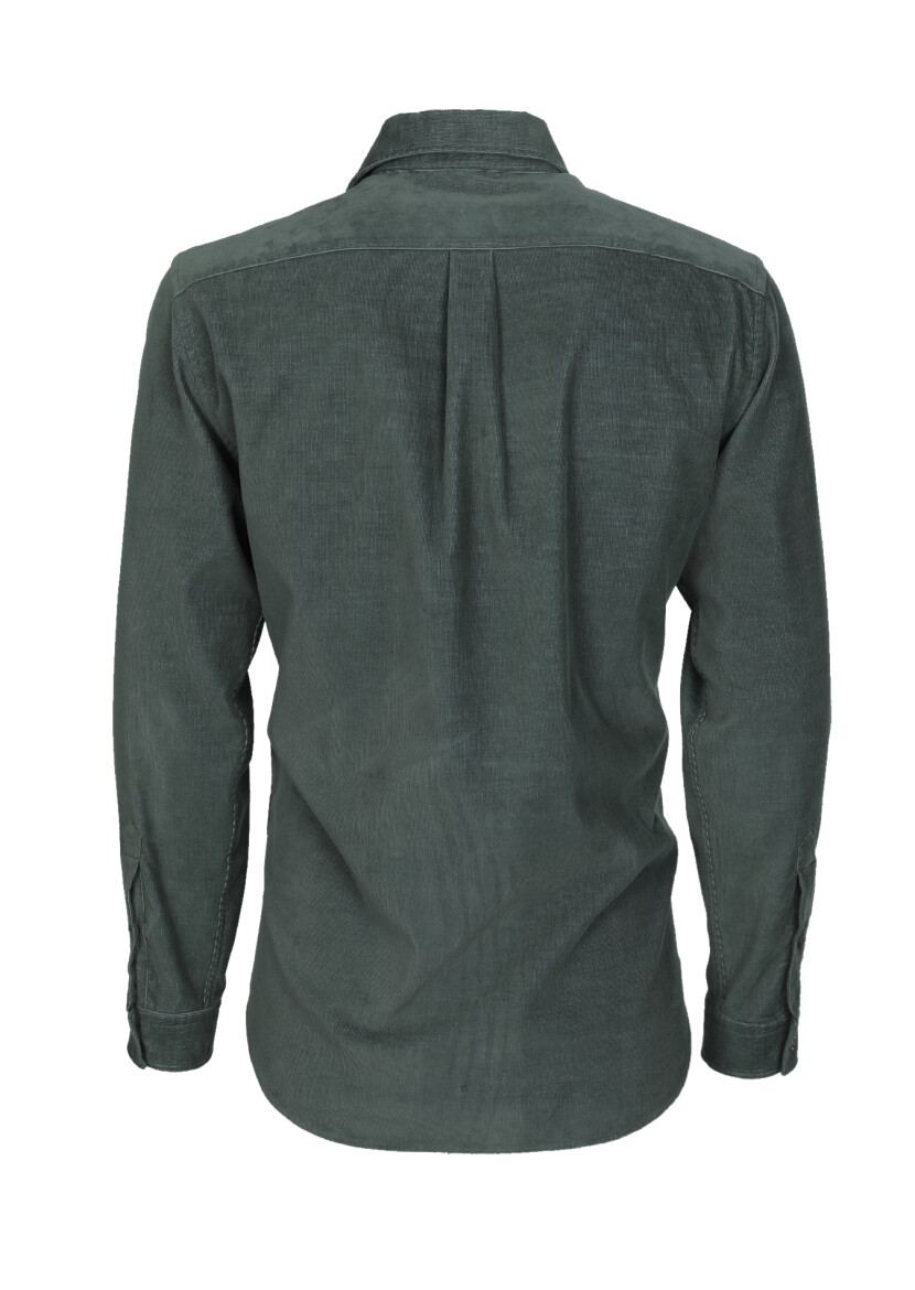 Haki Fitilli Regular Fit Dokuma Kadife Casual Pamuk Karışımlı Gömlek - 7