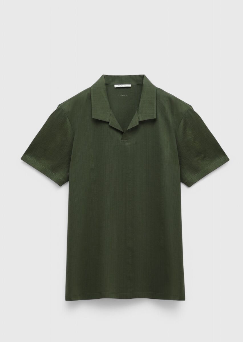 Haki Jakarlı Polo Yaka %100 Pamuk T-Shirt - 8