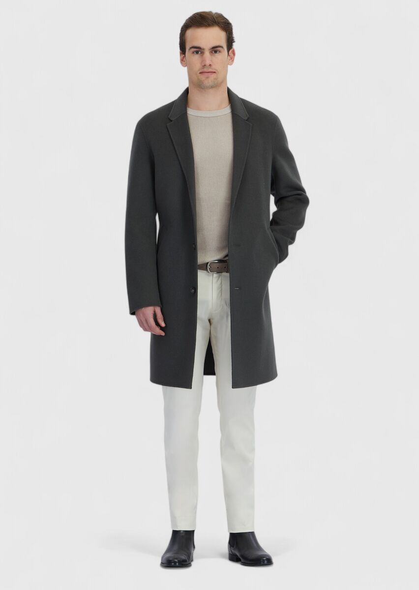 Haki Regular Fit Kelebek Yaka Klasik Dokuma Palto - 2