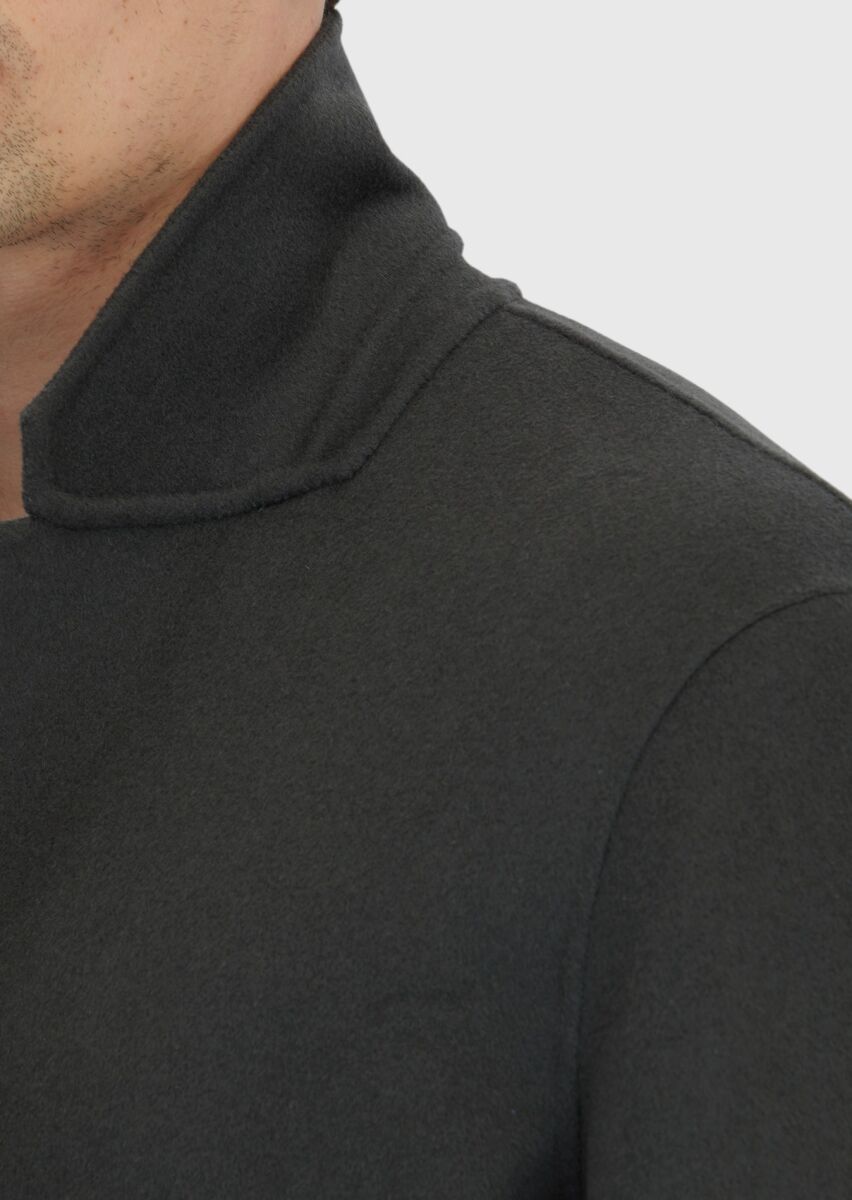 Haki Regular Fit Kelebek Yaka Klasik Dokuma Palto - 5