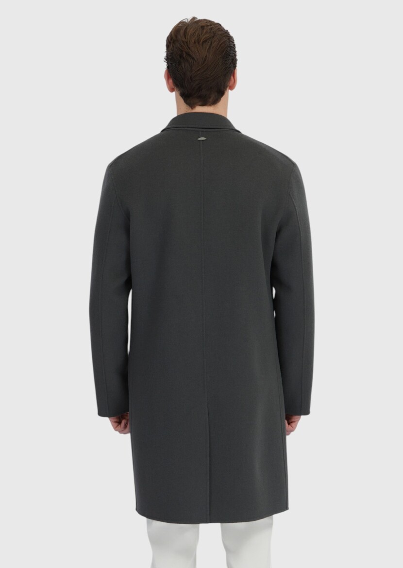 Haki Regular Fit Kelebek Yaka Klasik Dokuma Palto - 7