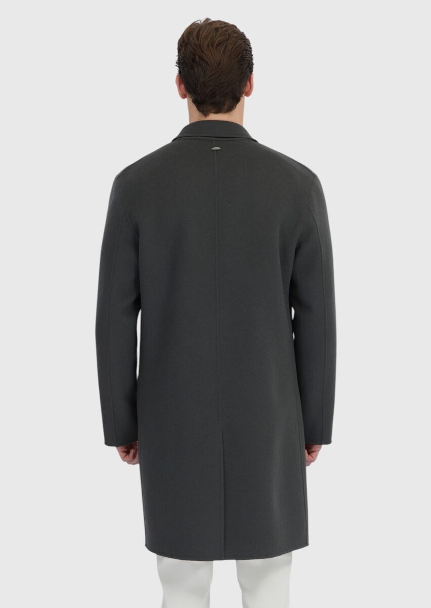 Haki Regular Fit Kelebek Yaka Klasik Dokuma Palto - 7
