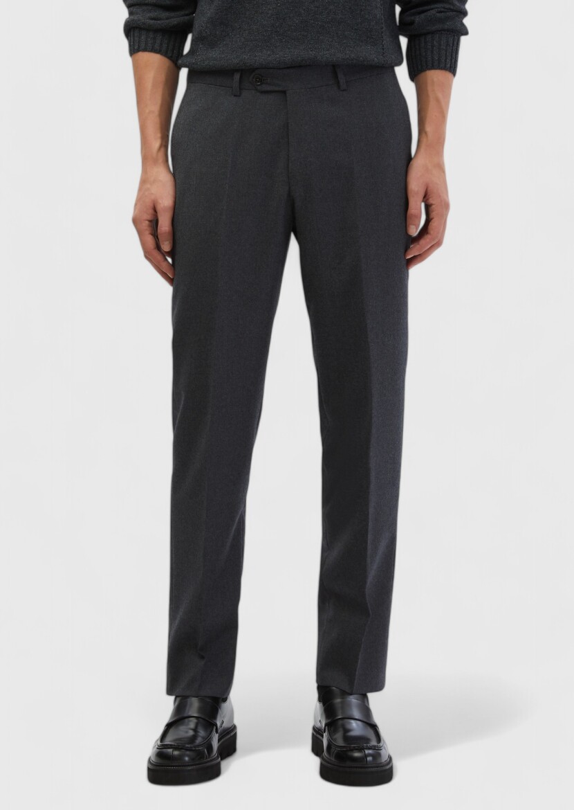 Hard Coal Material Regular Fit Classical 100% Wool Trousers - RAMSEY