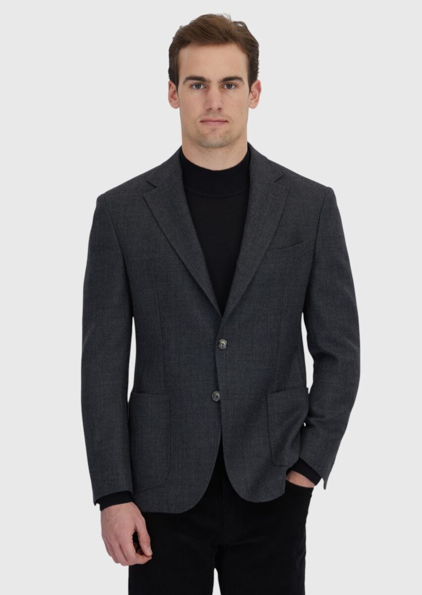 Hard Coal Patterned Zeroweight Slim Fit 100% Wool Jacket - 1