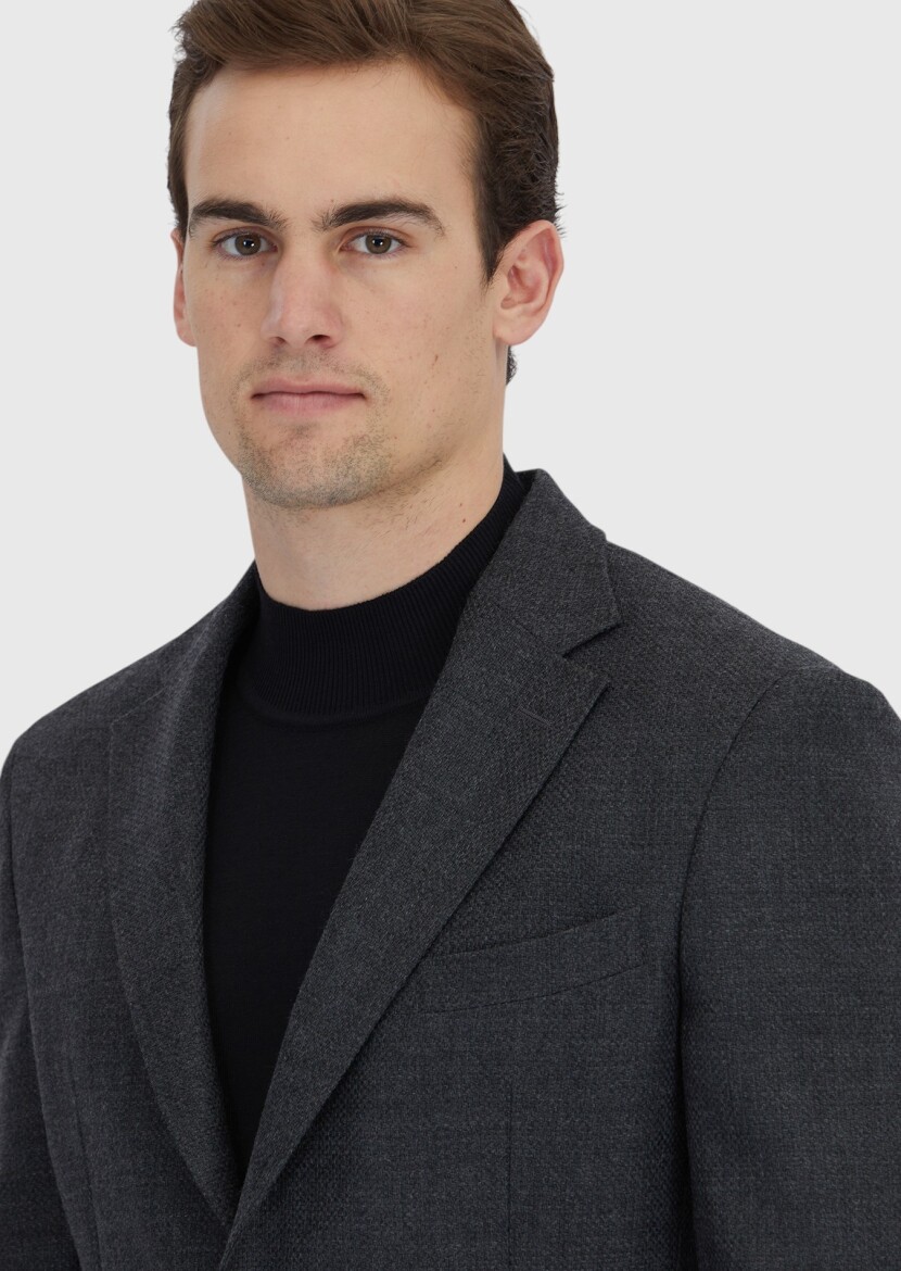 Hard Coal Patterned Zeroweight Slim Fit 100% Wool Jacket - 3