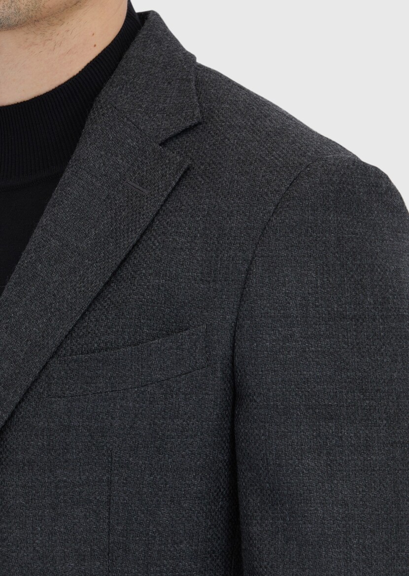 Hard Coal Patterned Zeroweight Slim Fit 100% Wool Jacket - 4