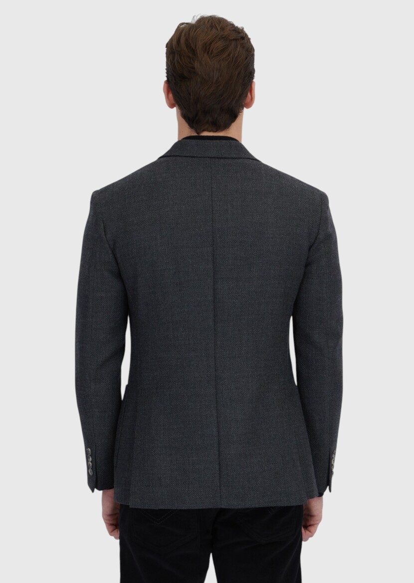 Hard Coal Patterned Zeroweight Slim Fit 100% Wool Jacket - 7