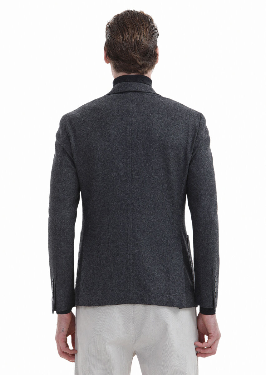 Hard Coal Plain Shirt Shoulder Slim Fit Wool Blended Jacket - 6