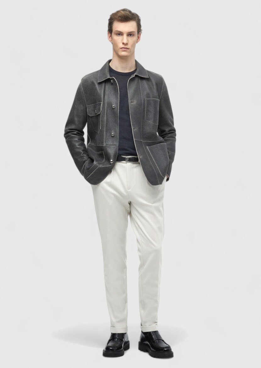 Hard Coal Regular Fit Shirt Collar Casual Leather Leather Coat - RAMSEY