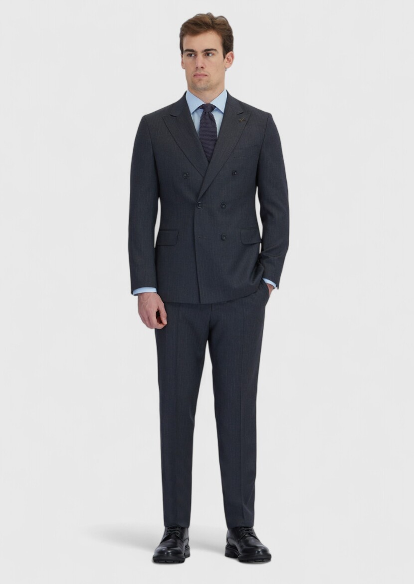 Hard Coal Striped Zeroweight Slim Fit 100% Wool Suit - RAMSEY
