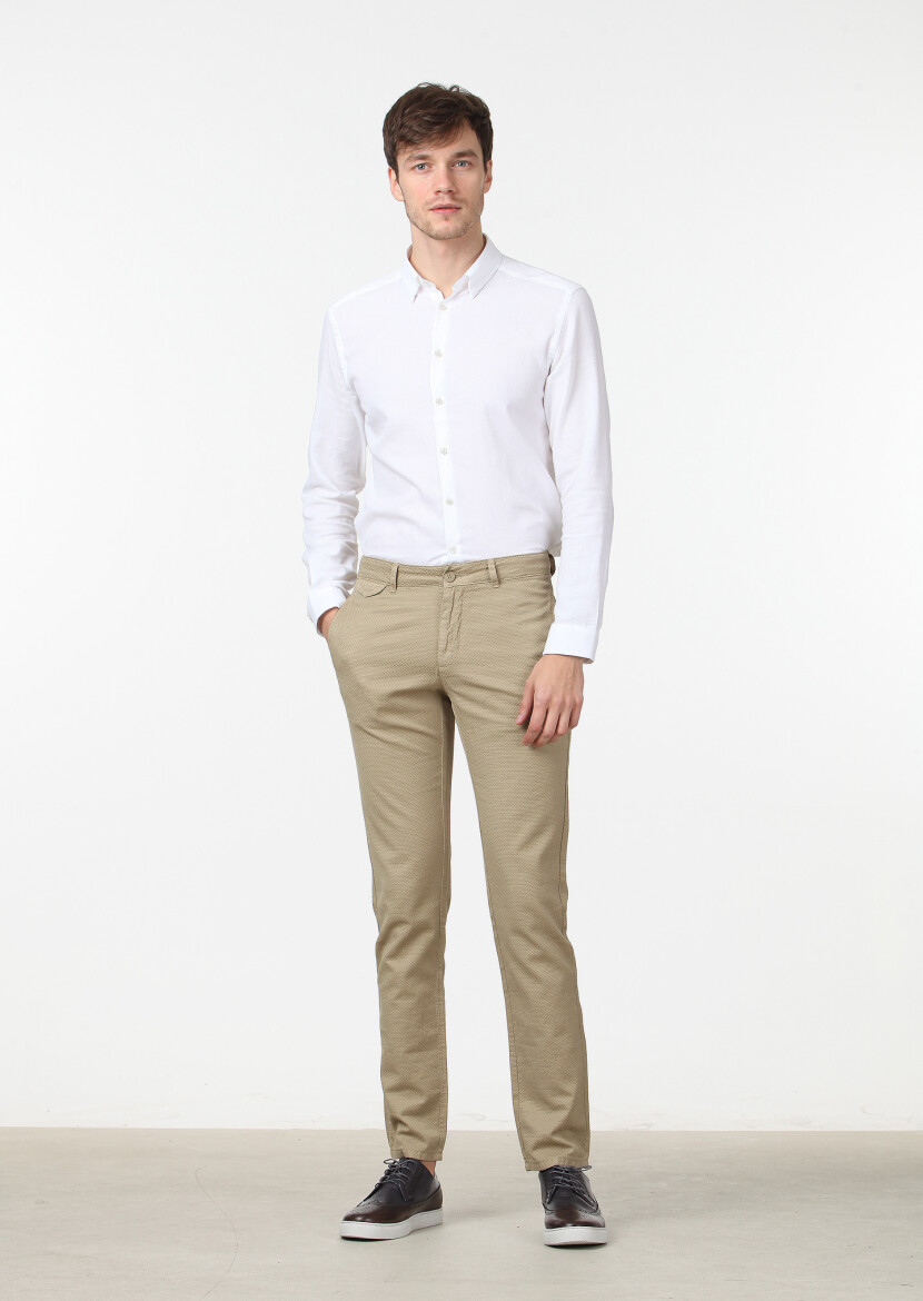 Hardal Düz Dokuma Regular Fit Casual Pamuk Karışımlı Pantolon - 2