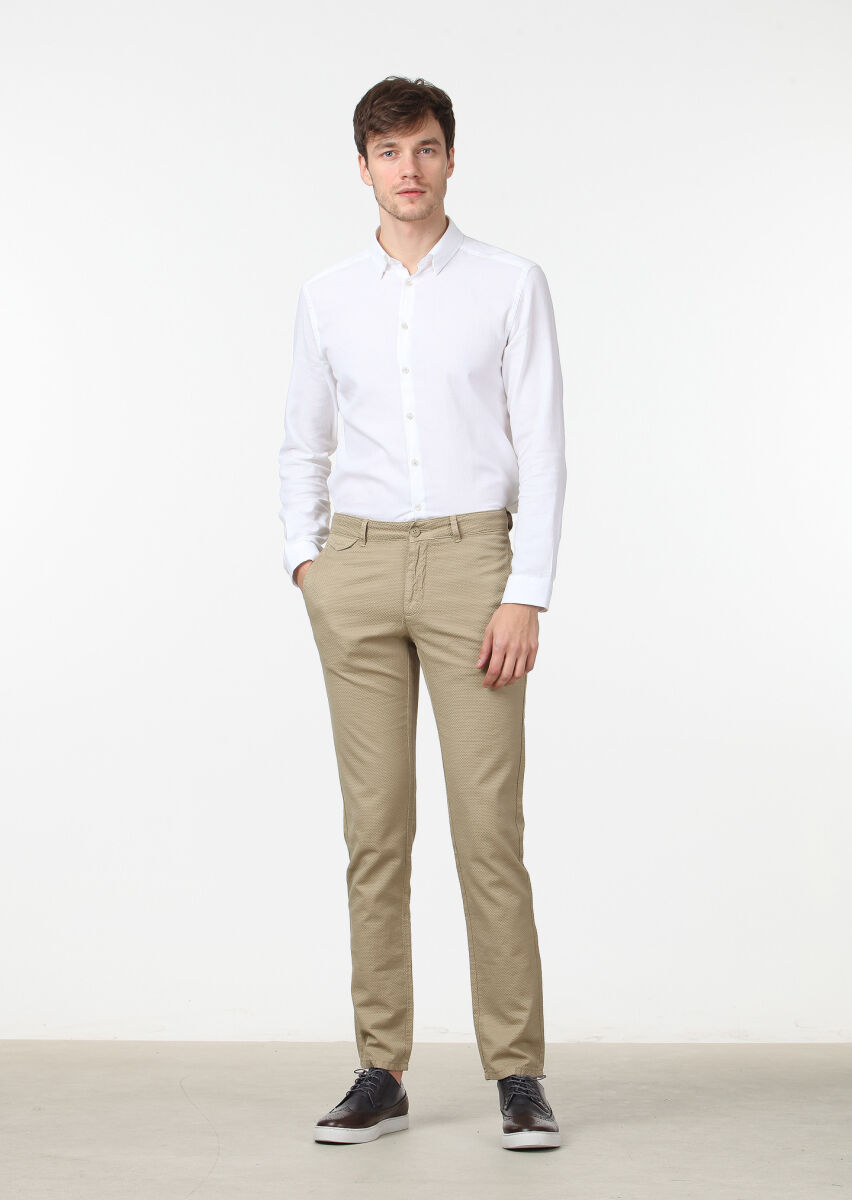Hardal Düz Dokuma Regular Fit Casual Pamuk Karışımlı Pantolon - 2