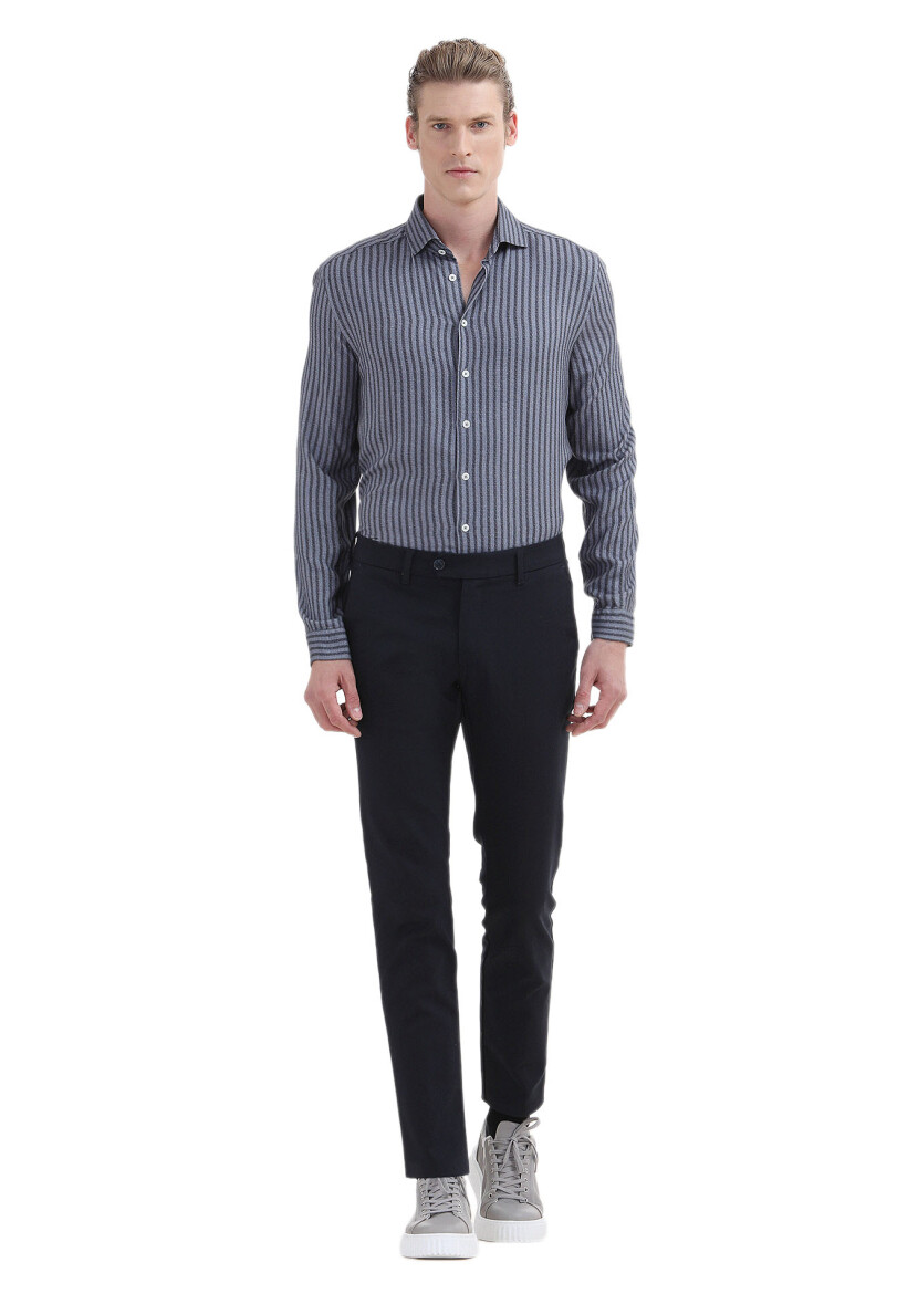 İndigo Baskılı Regular Fit Dokuma Casual Gömlek 