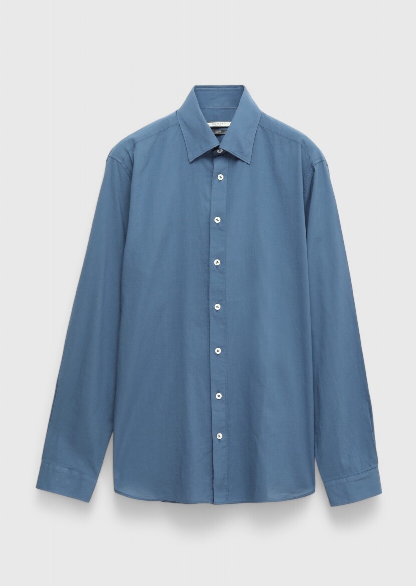 İndigo Düz Casual Fit Dokuma Casual %100 Pamuk Gömlek - 6